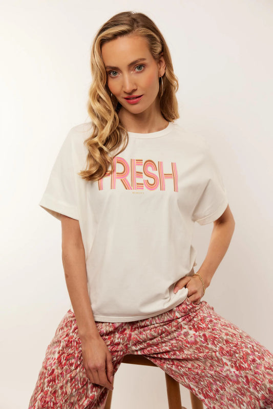Caroline T-shirt- Off white/ fel koraal G-maxx