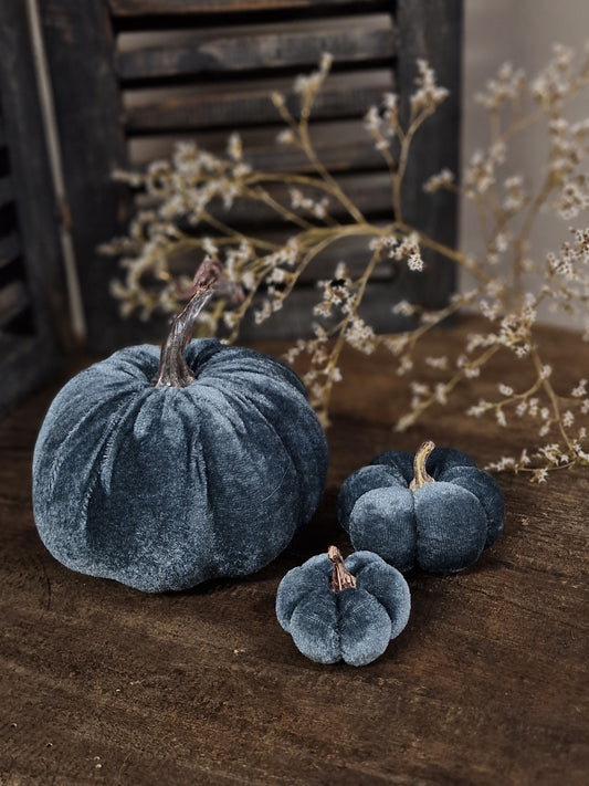 Velvet pompoenen 3 groottes- Blauw