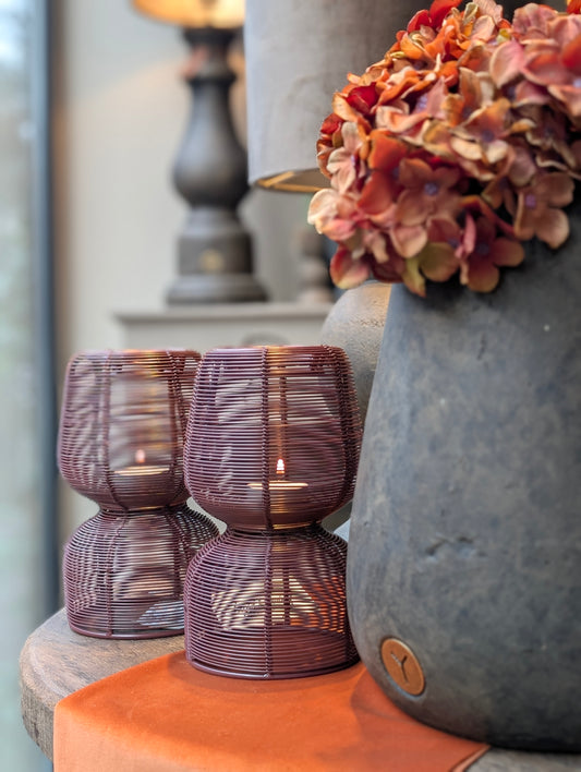 L&L Aroha theelichthouder 12x20cm - Bordeaux