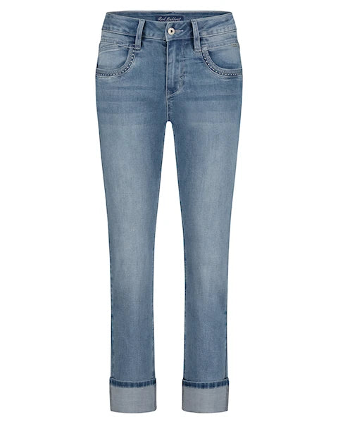 Kate Red Button denim & embroid. pockets