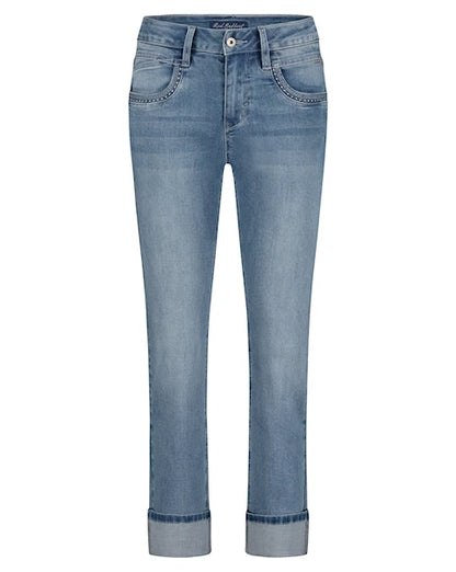 Kate Red Button denim & embroid. pockets