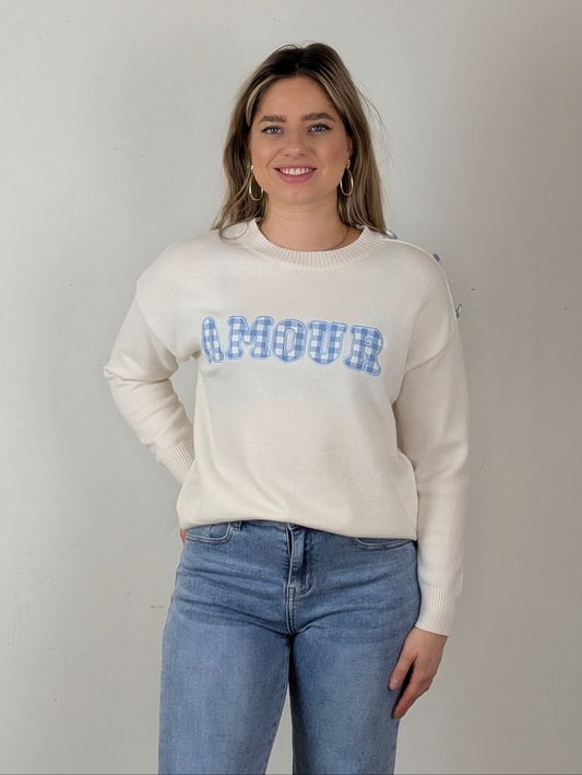 Amour trui Levy - Blauw/Wit ruitje