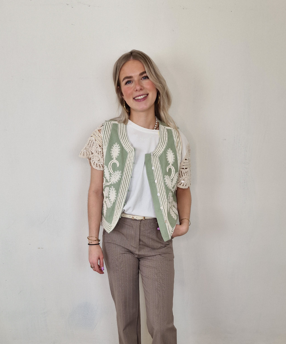 Jip gilet - Mint groen/ creme