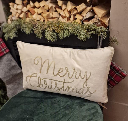 Merry Christmas kussen- Creme  50x30 cm.