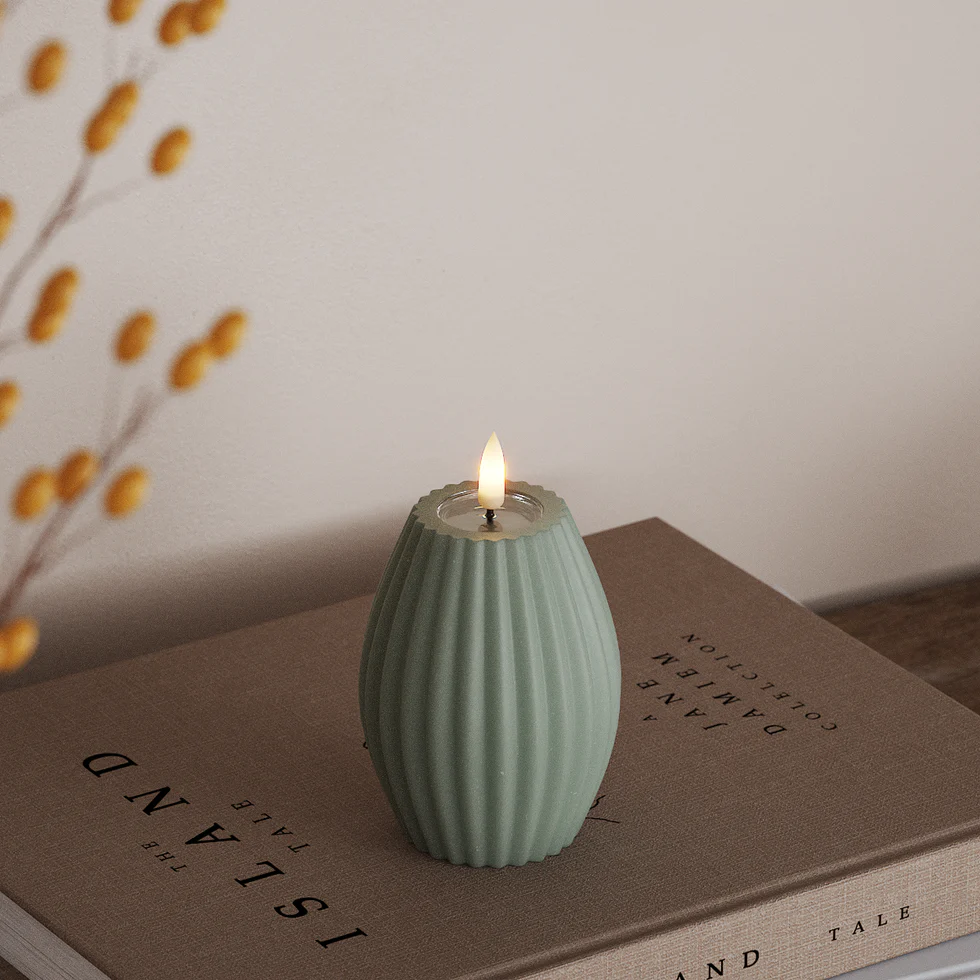 Deluxe Home LED Ribbelkaarsen D 7,5 x H 10 cm Saliegroen