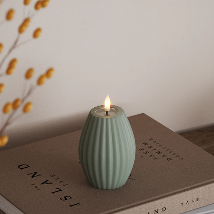 Deluxe Home LED Ribbelkaarsen D 7,5 x H 10 cm Saliegroen