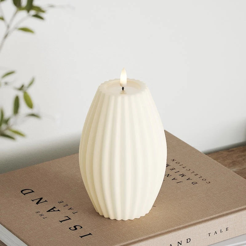 Deluxe Homeart LED Ribbelkaarsen D 10 x H 15 cm Creme