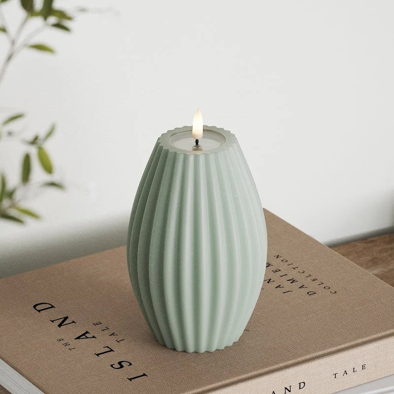 Deluxe Homeart LED Ribbelkaarsen D 10 x H 15 cm Saliegroen