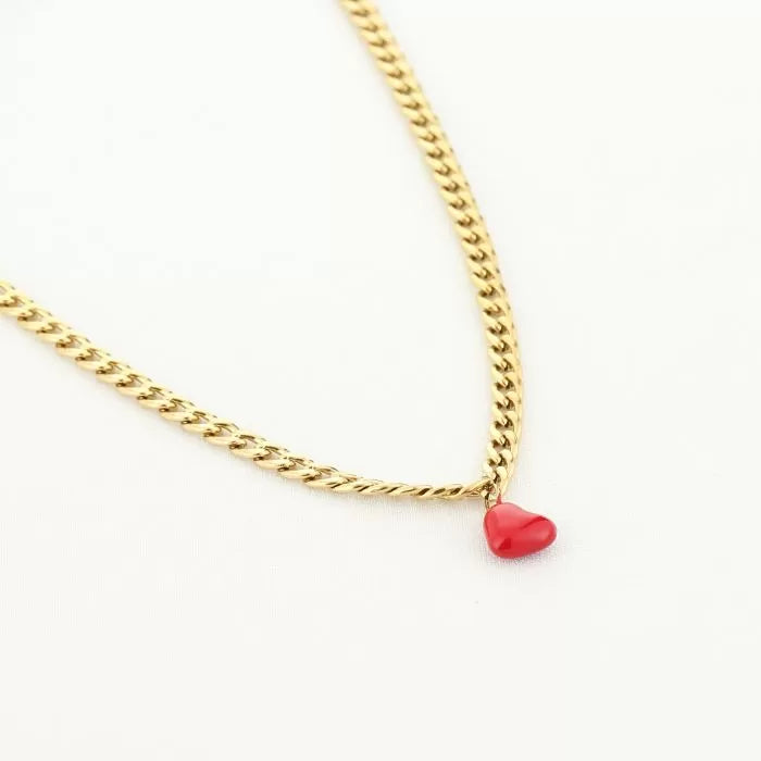 Rood hartje ketting - Goud