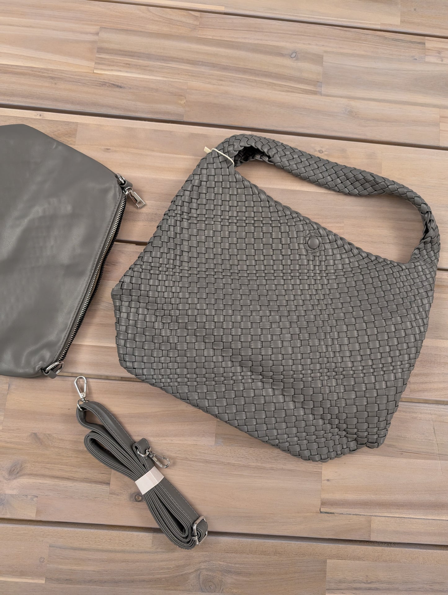 Gevlochten bag in bag 1 handvat - Grijs
