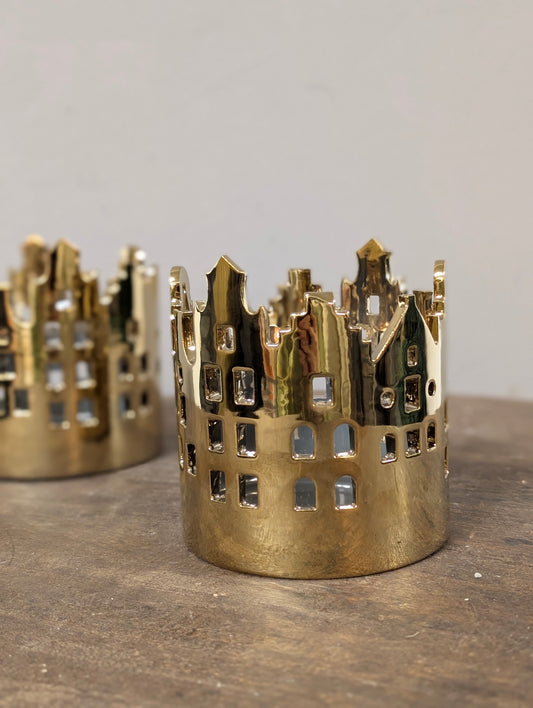 Heinen delfts blauw waxine huisje - Goud