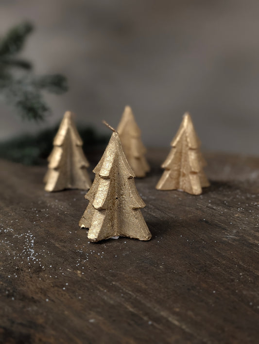 Frosted gold pine tree candle - 6x8