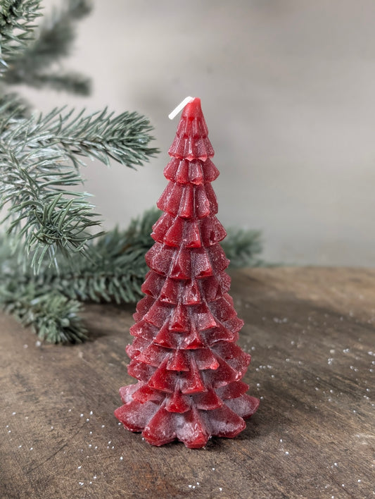 Frosted tree candle 6x12 - Bordeaux