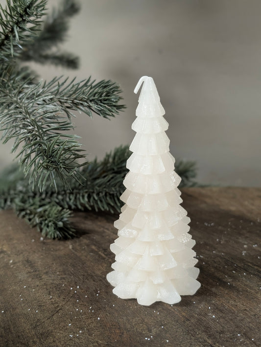 Frosted tree candle 6x12 - Off white