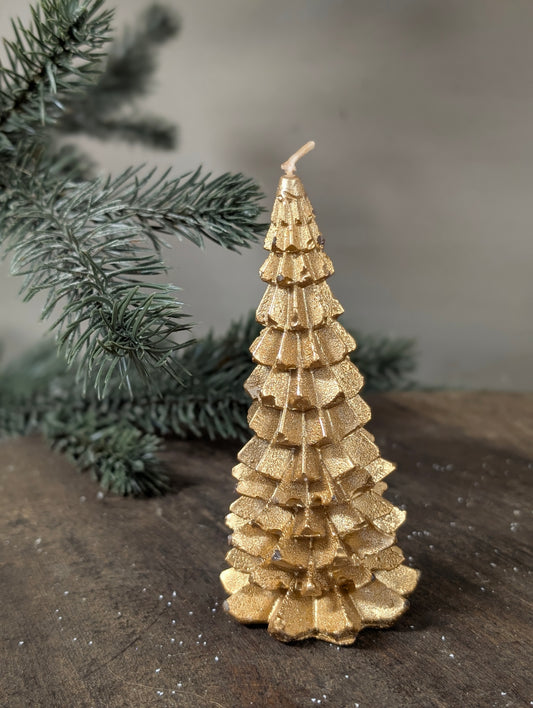 Frosted tree candle 6x12 - Gold