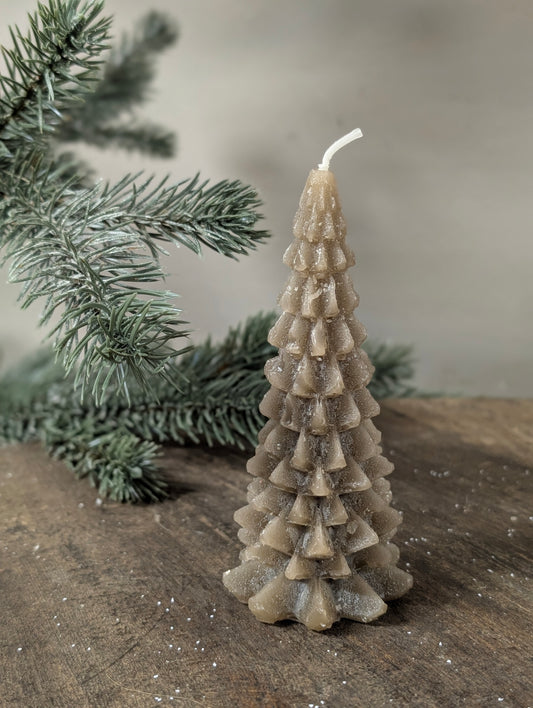 Frosted tree candle 6x12 - Taupe