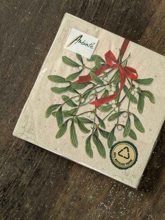 Servetten 20 stuks 33x33 - Mistletoe with bow nature
