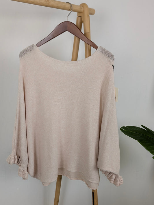 Mignon vleermuismouw ruffle - creme