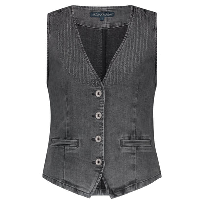 Red Button Waistcoat Embroidery Grey