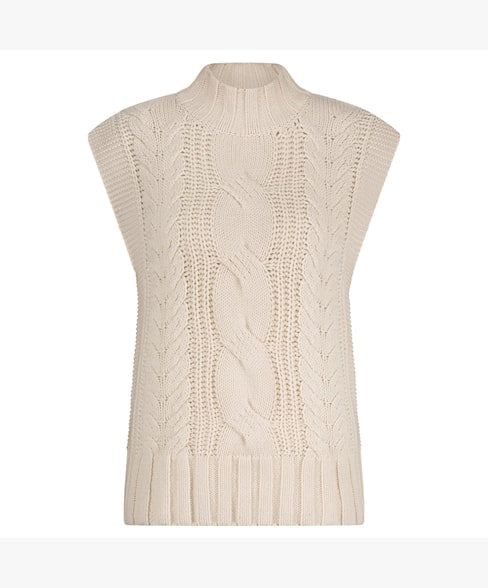 Red Button Sleeveless Cable Ecru