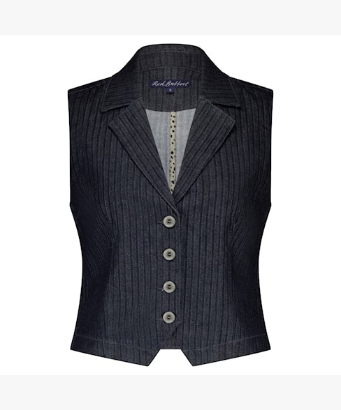 Red Button Waistcoat - Blue Denim Stripe