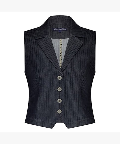 Red Button Waistcoat - Blue Denim Stripe