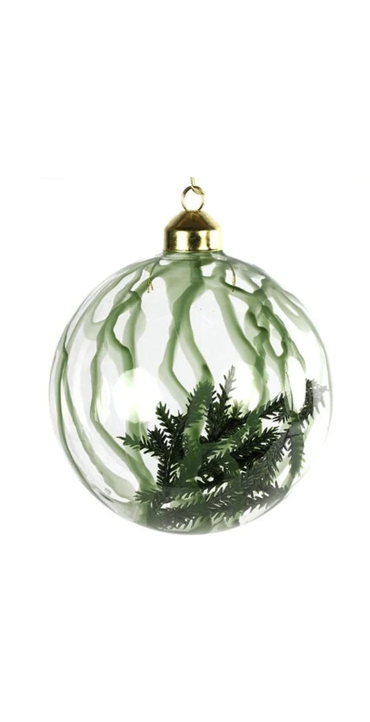 Kerstbal m/dennentakjes ro Minoa L groen - Ø12CM