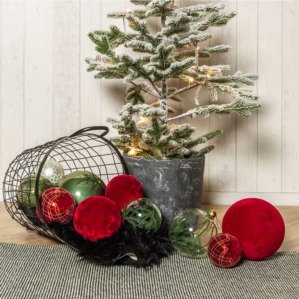 Kerstbal m/dennentakjes ro Minoa L groen - Ø12CM