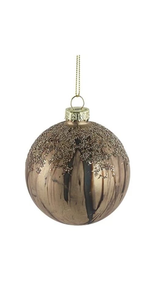 Kerstbal m/glitter ro Ilona S messing - Ø8CM