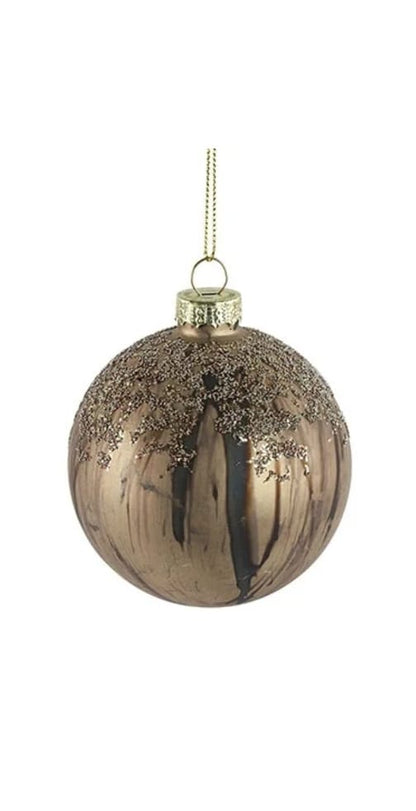 Kerstbal m/glitter ro Ilona S messing - Ø8CM