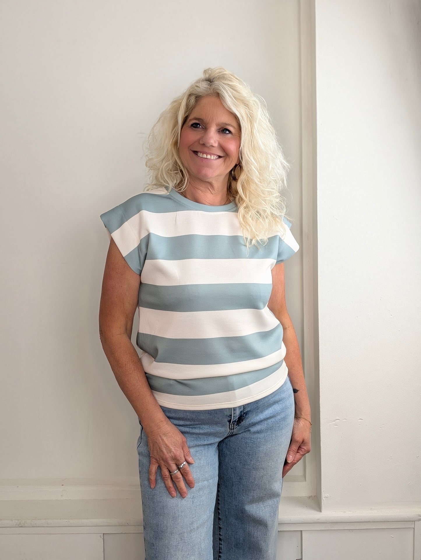 Striped top Sunset - Mintgroen/Ecru