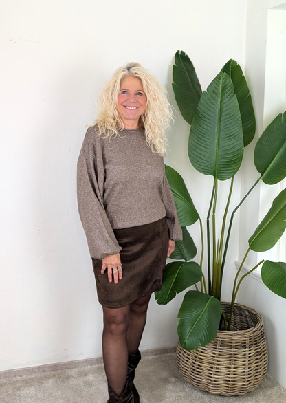 Sandra trui met elastiek onderin - Taupe