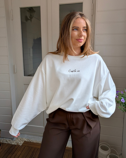 C'est la vie oversized sweater - Wit/Bruin