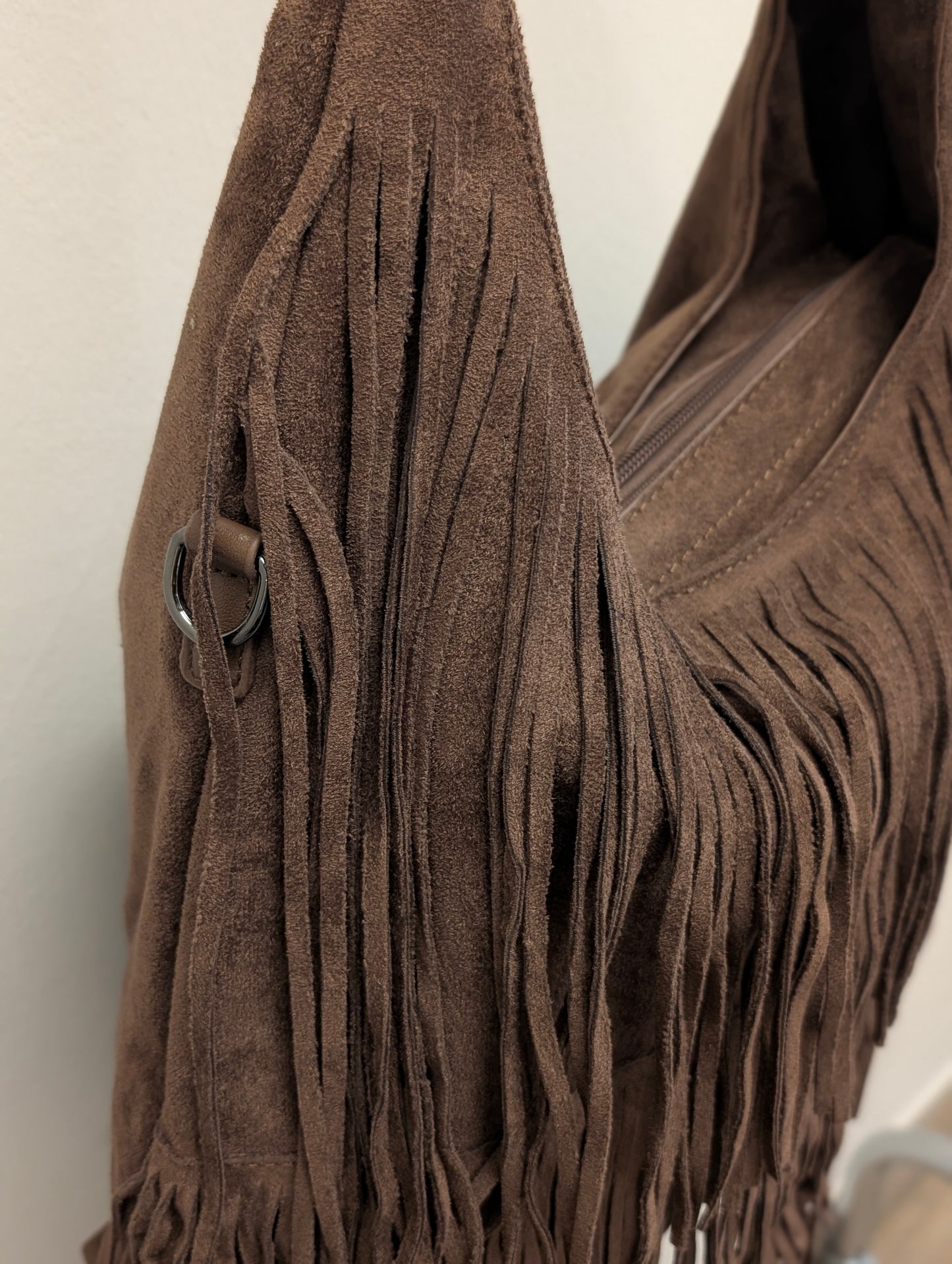 Faux Suède Fringe Bag - Bruin