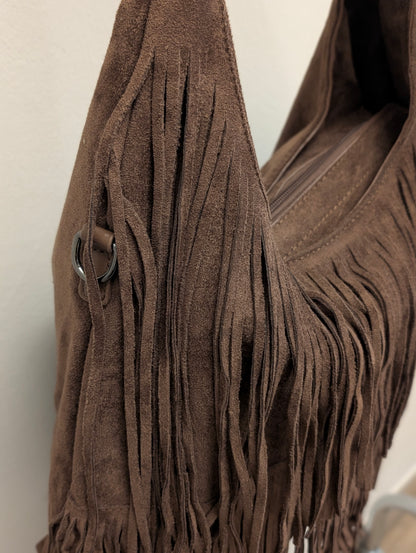 Faux Suède Fringe Bag - Bruin