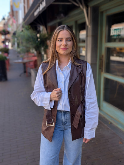 Faux leather gilet met riem - Bordeaux