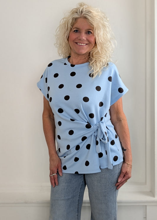 Saly polkadot strik shirt - Lichtblauw/ bruin