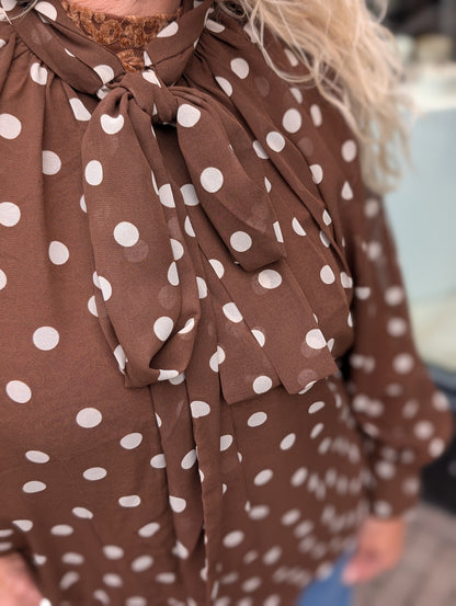 Dots strik blouse - Bruin/ creme