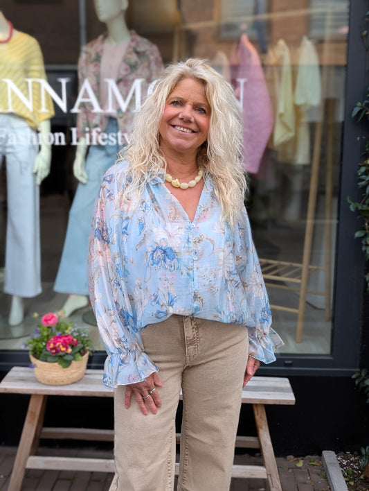 Blouse Eva bloemen - Lichtblauw