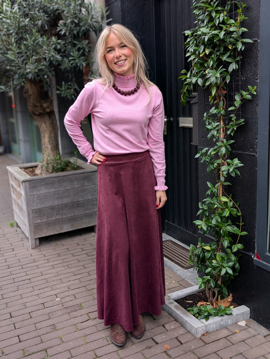 Suzi suède look lange rok - Wijnrood