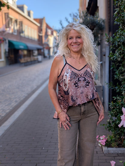 Mandala top - Ecru / bruin / zwart