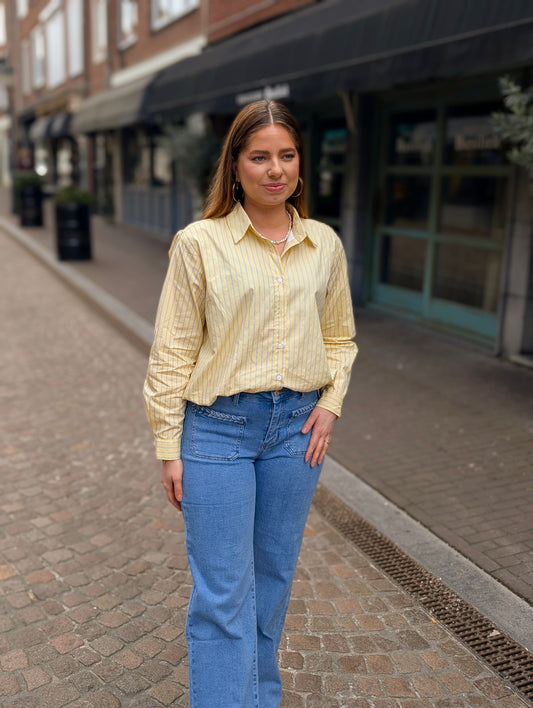 Gestreepte katoenen blouse Fanny - Geel