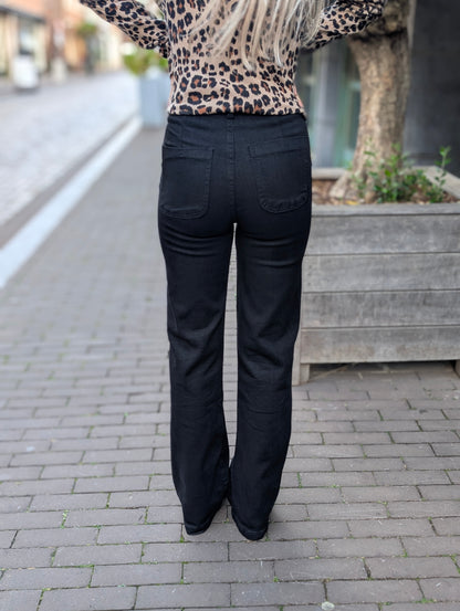 Folyrose wide leg knopen - Zwart