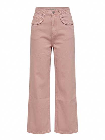 Wide leg vlecht zak detail jeans - Lichtroze