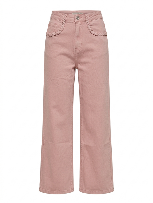 Wide leg vlecht zak detail jeans - Lichtroze