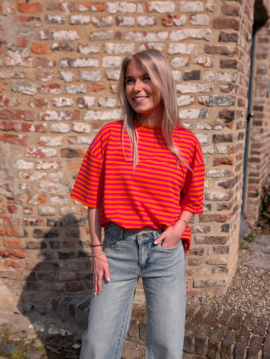 Gestreept shirt Isa - Oranje/Roze
