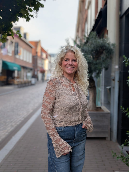 Paula kanten top met strik - Taupe