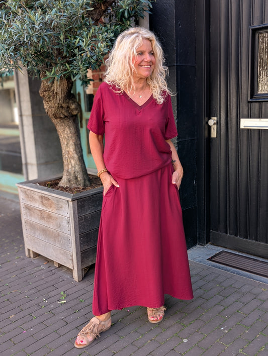 Olivia rok met zakken - Bordeaux rood
