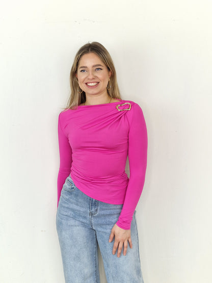 Kath top met gouden gesp - Fushia