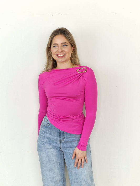 Kath top met gouden gesp - Fushia